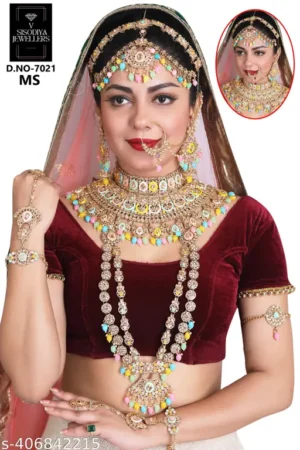 jewellery set for Bridal Set Alloy Gold Plated Dulhan set ,Necklace, Earring ,Bajuban ,Hathfool, Matapatti ,Long set, Finger Ring Full Dulhan set Best Quility ,RAJ LAXMI ART JEWELLER