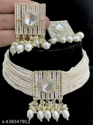Beautifully Premium Quality Pearl Choker Neaklace With Beautiful Earings / Kundan Choker Set With / Earrings For Women Fashion / Earring,jewellery, Necklace, Jewellery Set,Necklace Set