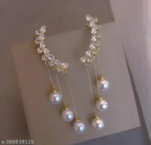 TheVineGirl Crystal Pearl Unique Earrings Ear Clips