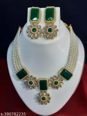 White Pearl Multi String Five Layered Rajasthani Style Vintage Necklace Set With Earrings Jewellery For Women & Girls