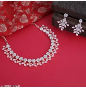 CZ STONE NECKLACE WITH EARRING WOMAN Jewellery  SET