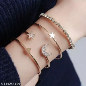 Stylish Studded Moon Star Heart Combo of 4 Bracelet for Women and Girls Bracelet & Bangles